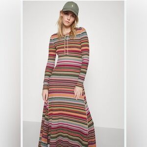 Brand New POLO Ralph Lauren Gorgeous Striped Henley Long Dress Cotton Blend S